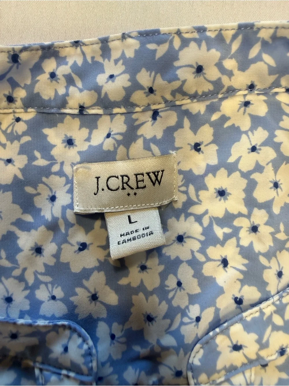 J. Crew Blue and White Floral Sleeveless Henley Camisole